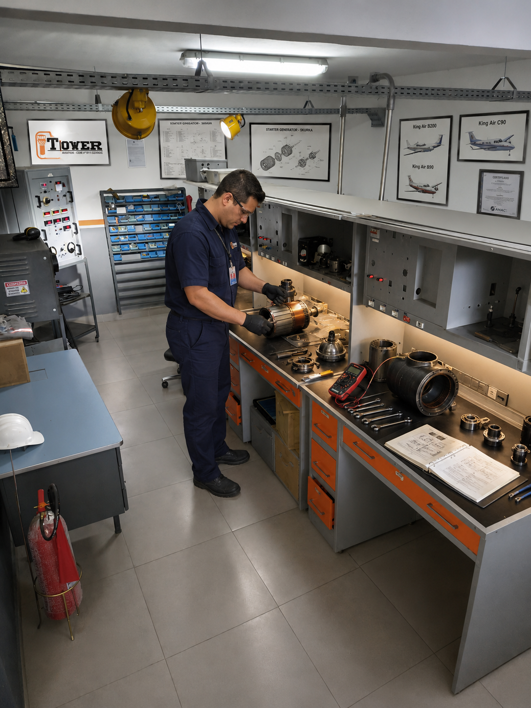 Technician performing aircraft component repair and overhaul